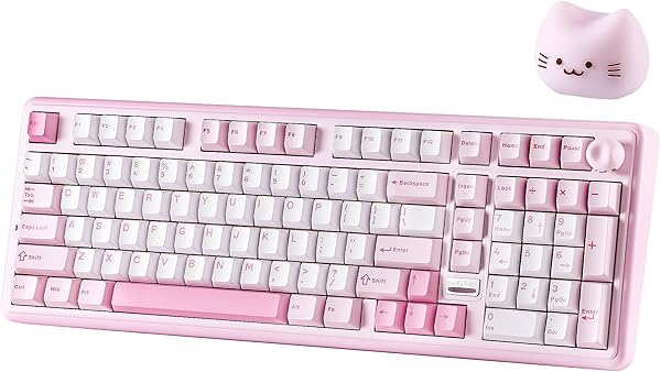 YUNZII B98 PRO QMK/VIA Wireless Mechanical Gaming Keyboard, 96% Layout with Numpad and Cute Cat Knob, BT/2.4G/USB-C, Pre-Lubed Switch Hot Swappable Gasket Keyboard (Pink, Milk V2 Linear Switch) - 1