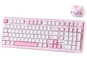 YUNZII B98 PRO QMK/VIA Wireless Mechanical Gaming Keyboard, 96% Layout with Numpad and Cute Cat Knob, BT/2.4G/USB-C, Pre-Lubed Switch Hot Swappable Gasket Keyboard (Pink, Milk V2 Linear Switch) - 1
