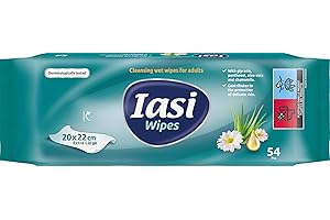 IASI Lingettes humides XL pour adultes, rétablissent le pH naturel de la peau, l'hygiène intime et corporelle, sans rinçage, 54 unités