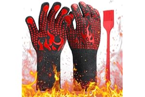 HAOLIIDA Silicone Oven Gloves Heat Resistant,Double BBQ Oven Gloves with Fingers Flexible Non-slip Slicone Oven Mitts for Kitchen,Grilling,Baking,Cocking,Barbecue Accessories with Oil Brush