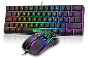 RedThunder 60% Ensemble Clavier et Souris 2-en-1 Gamer, AZERTY FRANÇAIS, Mini Clavier Ultra-Compact Rétroéclairé RGB 62 Touches, Souris Légère 6 Boutons 7200 DPI pour PC Mac PS5 Xbox