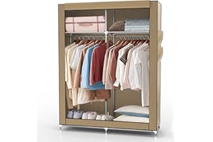 INTIRILIFE Armario Plegable 108x170x45 cm en CRÈME Beige - Armario de Tela con Cremallera y Barra de Colgar, Bolsillo Lateral y Compartimentos - Estante enchufable, Estructura metálica