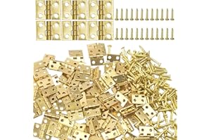 Ruidee 50 Pcs Mini Brass Hinges Miniature Furniture Cabinet Hinges for DIY Wooden Jewelry Box, Doll Houses, Tool Box（Gold）