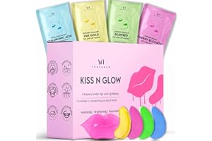 VOGUENOW Under Eye Patches & Lip Patches Set of 28 - Under Eye Patches for Dark Circles and Puffiness - Lip Mask for Dry Lips - Hydrating 4 Flavors Eye Masks (Reduce Dark Circles) & Lip Masks (Soft Plump Lips)