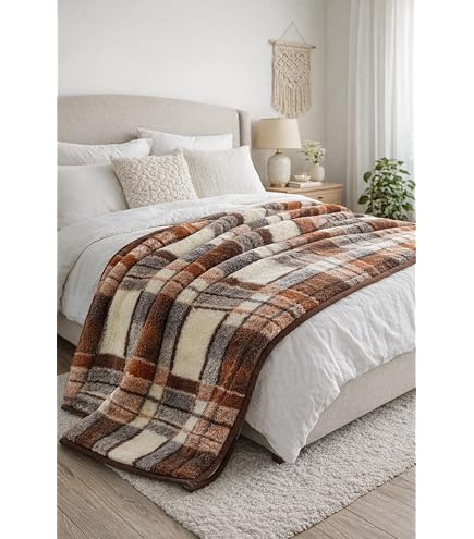 Merino Wool Decke für Super-Kingsize-Betten, 250 x 200 cm, Wollmarkierung, Karierte Decke, 200 x 250 cm Küche, Haushalt & Wohnen