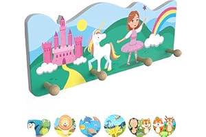 bunnyboo Kindergarderobe aus Holz - Garderobe Kinder mit 4 Kleiderhaken Kinder - kindliche Designs- wunderschöne Garderobenleiste Kinder (Prinzessin)