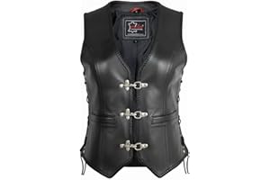 MDM Gilet moto femme en cuir noir véritable – Veste sans manches robuste avec poches intérieures sécurisées et coupe cintrée