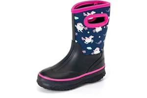 FUNCOO PLUS Kids Neoprene Rubber Wellies for Boys Girls,Mud Wellies Boties Thermal Wellinton Wellies Rain Sanow Boot, Soft Lined for Outdoors, Walking,Filed, School