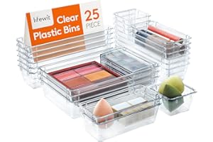 Lifewit 25 Stücke Schubladen Organizer mit 4 Größen, Schminktisch Ordnungssystem, Klar Kunststoff Makeup/Badezimmer/Drawer Box, Schreibtisch Tabletts für Küchen, Schmuck, Schlafzimmer, Büro