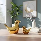 Xtore Ceramic Golden Blessing Birds Figurine for Home Decor | Living Room, Bedroom, Office Desk, Cabinets - (Pack of 2, Golde