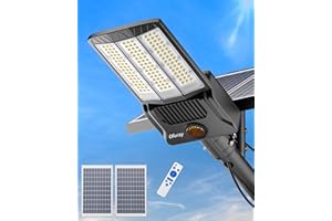 Ofuray Of-10000W Lampione Solare Led Esterno, 750000Lm Lampioni Stradale Solari con Pannello Solare, 6500k Faro Solare da Esterno, Impermeabile IP67 Lampada con Telecomando per Strade, Garage