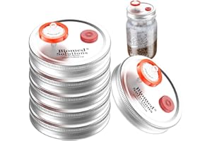 BIOMED SOLUTIONS 6Pcs Wide Mouth Mushroom Liquid Culture Lid Grain Spawn Cultivation Mason Jar Lid with 0.2 micron PTFE Syringe Filter & 20mm Self Healing Injection Ports For Mushroom Growing Mycology(Silver)