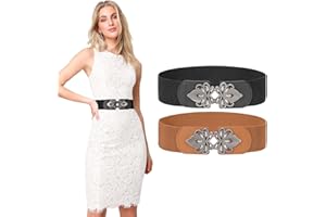 LEACOOLKEY Women's Wide Elastic Belt Stretch Elasticated Waist Belts Cinch Belt Vintage Belt Women Belts for Dresses