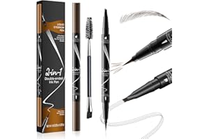 AEYYTOE 2-in-1 Eyebrow Pencil Waterproof with 4-Fork-Tip and Precise Brush, 3D Microblading Eyebrow Pen, Create Natural and Long-Lasting Eyebrow Makeup Eyeliner (Dark brown)