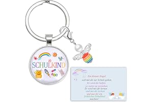 MKISHINE Schulkind 2023 Einschulung Mädchen Geschenk Schutzengel Schlüsselanhänger Schulkind Schultüte Füllung Schulanfang Glücksbringer Plus Grußkarte chultüte Zuckertüte erster Schultag