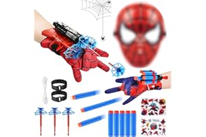 WYFDCZZP Set of 2 Launcher Gloves, Spiderm Launcher Gloves, Super Spiderm Launcher, Spiderm Hero Gloves with Mask and Tattoo, Cosplay, Spiderm Gloves, Props, Gift for Children Fans, red