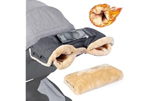 Orzbow Kinderwagen Handwärmer, Warm Kinderwagen Handschuhe mit Lammfellimitat, Stabil Handmuff für Kinderwagen mit Handyfach, Wetterfester Stoff, Extremer Komfort, Dunkelgrau