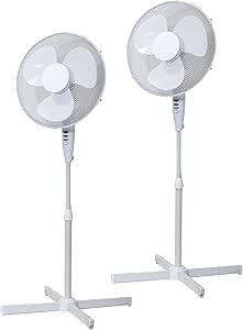 Pair Of Prem I Air 16 40cm White Oscillating Pedestal Fans With 3 Speed Settings Amazon Co Uk Home Kitchen