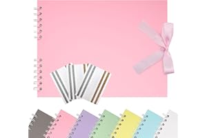 Remowith 21,5 x 15 cm Scrapbook-Album mit Band, Bastelpapier Fotoalbum für Hochzeit und Jubiläum, Familien DIY Fotoalbum mit Eckenaufklebern 40 Seiten Rosa