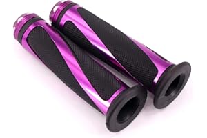 PONDWAY Motorcycle Handlebar Grips, 7/8"(22mm) Motorbike Non-Slip Gel Rubber Hand Bar Grips with Aluminum Bar End, Best Replacement for Yamaha Honda Kawasaki(Purple)