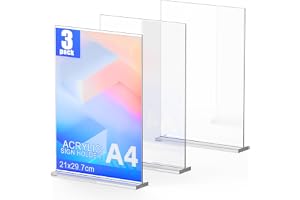 Alytree A4 skylthållare i akryl, 3-pack dubbelsidig A4 perspex-displaystativ, T-format plastaffischstativ, menyhållare för ko