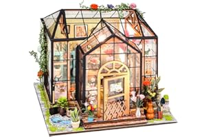 Fsolis DIY Puppenhaus Miniatur-Set mit Möbeln, 3D Holz Miniaturhaus mit LED-Leuchten und Musikbox,Miniatur-Puppenhaus-Kit