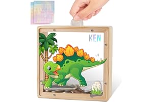 MHJY Hucha De Madera con Forma De Dinosaurio para Niños y Niñas, con Pegatinas del Alfabeto DIY