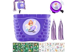 XIEXIESHER Cesta de Bicicleta Niños, Cesta Delantera Bicicleta, con Timbre Bicicleta, 2 Serpentinas, 10 Pegatinas, Accesorios Bici Niños, para Escuela, al Aire Libre, Ciclismo