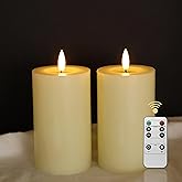LUCOZA 2er Set Flackernde Flammenlose LED Kerzen mit Timer und Fernbedienung für Innen, 12,5 cm Batteriebetriebene LED Echtwa