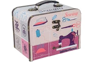 CAPRILO. Caja Costura Decorativa con Set de Costura de Madera "Sewing Supplies ". Costureros. Cajas Multiusos. Regalos Originales. Decoración Hogar. 20 x 25.5 x 18 cm.