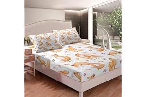 TBRAND Woodland Fox Bedding Set Orange Foxes Bed Sheet Set for Kids Boys Girls Cartoon forest Animal Bed Sheets Nature Fitted Sheet Decor Bedroom Collection 2Pcs Single Size