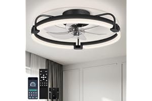 OUTON 50cm Ventilador de Techo con Luz, Control Remoto y App, Regulable 3000K-6500K, 6 Velocidades Reversibles, Temporizador, Memoria, Lampara Ventilador Techo para Comedor Dormitorio, Negro