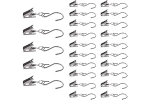 Metal Clip with Hooks - ShiningUU Pack of 20 Sliver Heavy Duty Hanging Clips for Curtains, Photos, Clothes, Art Crafts, Outdoor Activities Wire & Home Decoration, Metal Curtain Hooks, Clip Hooks