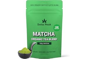 Swiss Peak Organic Matcha Powder – 150g Premium Grade Matcha Green Tea – Uji Kyoto First Harvest – Energy, Focus & Antioxidants – Vegan, Smooth Taste – Lab Tested, UK Made