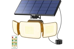 INTELAMP Faretto Led da Esterno Solare 6000mAh Faretti Solari 1200LM 3000K Faro Led Esterno Con Pannello Luci da Esterni Giardino Solari Luce con Sensore di Movimento,Impermeabile, cavo da 2,7M