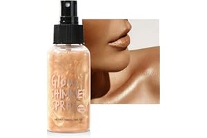 EONFAVE Glitter Spray, Waterproof Shimmering Shine Glitter Spray for Face Hair and Body, Ultra Fine Mist Even Coverage Quick Glow Body Glitter Festival Accessories (03 Golden, 76 ml)