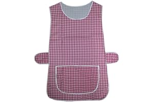 STYLO ONLINE Womens Check Tabard Home Work Kitchen Cleaning Chef Catering Cleaners Ladies Checkered Workwear Poly Cotton Overall Tabbard Apron Sizes UK Small TO UK 3XL