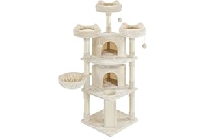Yaheetech Arbre a Chat Géant 175 cm avec Griffoir Arbre à Chat Design Arbre à Gratter Tour de Jeux avec 2 Grottes Spacieux 3 Plateformes Planche à Gratter Beige