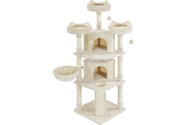 Yaheetech Arbre a Chat Géant 175 cm avec Griffoir Arbre à Chat Design Arbre à Gratter Tour de Jeux avec 2 Grottes Spacieux 3 Plateformes Planche à Gratter Beige