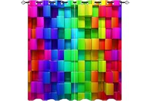 YUANZU Lot de 2 rideaux opaques à œillets - Motif arc-en-ciel - Protection contre le froid - Pour chambre d'enfant - 160 x 132 cm