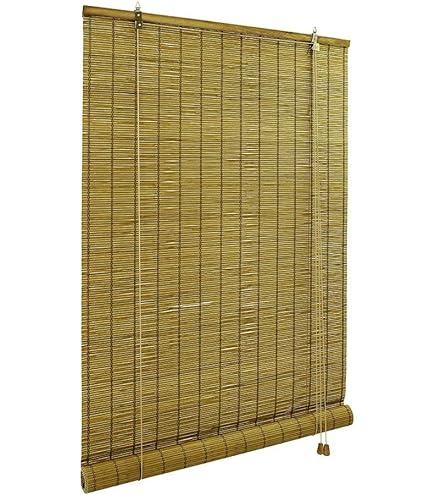 Retro bamboe rolgordijn, ondoorzichtig, 60% verduisteringsrolgordijn, bamboe, vouwgordijn, natuurlijk houten rolgordijn, zonwering en inkijkbescherming, rolgordijn met zijkoord, voor ramen en deuren, aanpasbaar 80 x 80 cm