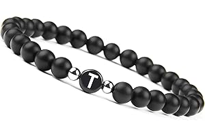 GD GOOD.designs EST. 2015 Bracelet avec lettres I Bracelet pour couple avec de vraies perles en pierre naturelle de 6mm - Cadeau de couple pour elle et lui