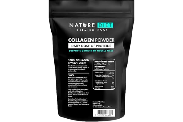 Nature Diet - Poudre de collagène (Type I, III) | 600 g | Hydrolysat | Sans saveur | Peptides de collagène