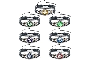 UTIEHD Genshin Impact Bracelet 7 Pcs, Animne Luminous Bracelet, Element Luminous Bracelets Glow in Dark, God's Eye Time Gem Bracelet of Fire, Ice, Wind, Grass, Rock, Thunder, Water
