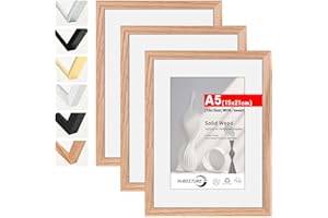 HIMEETIME® 3x cadre photo A5,14,8x21 cm en Chêne massif Bois, cadre en bois de chêne naturel 2 pièces,Présentoir photo 10x15cm avec passe-partout，Pour affichage mural - 15x21cm