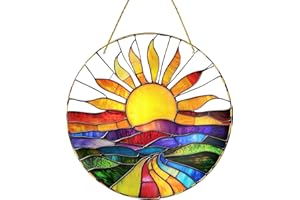 SHIRYLZEE Colorful Sun Suncatcher, 20x20cm Large Sunrise Window Hanging Decoration, Stained Glass Effect Acrylic Ornament, Nature Scenic Sun Lover Gift, Sun Catchers for Garden Home Indoor Outdoor Decor