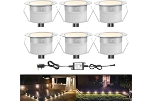 INDARUN Warm White Led Decking Lights Waterproof IP67 0.6W Ø31MM - Lighting for Terrace/Patio/Path/Wall/Garden/Decoration, 6 Packs