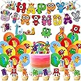 40pcs Number Birthday Party Supplies ，Blocks Theme Birthday Party Decorations Set Number Latex Balloons Happy Birthday Banner Cake and Cupcake Toppers for Kids’Birthday Decorations