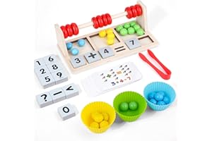 KIYTARBOO Suwak liczydło, 1. klasa, kalkulator abakusa, dla dzieci od 3 lat, ramka z liczeniami od 1 do 10, zabawka edukacyjna dla dzieci z kartami do liczenia, blokiem liczb, stojakiem liczb, 27 kolorowych