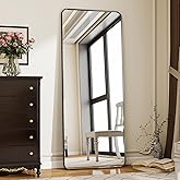 Miroir Pleine Longueur Arqué, Miroir Sur Pied 180 X 80 Cm Avec Cadre En Aluminium Doré, Grand